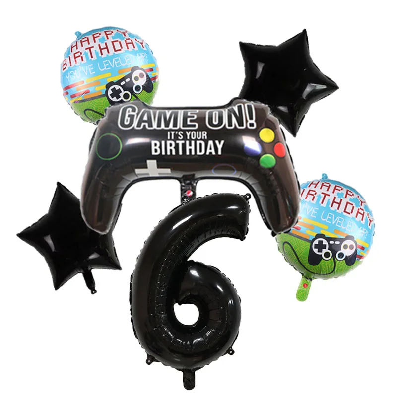 Gamepad Balloons Game On with Black Digit Number Balloon Children\'s Birthday Party Decorations Game Theme Party Supplies