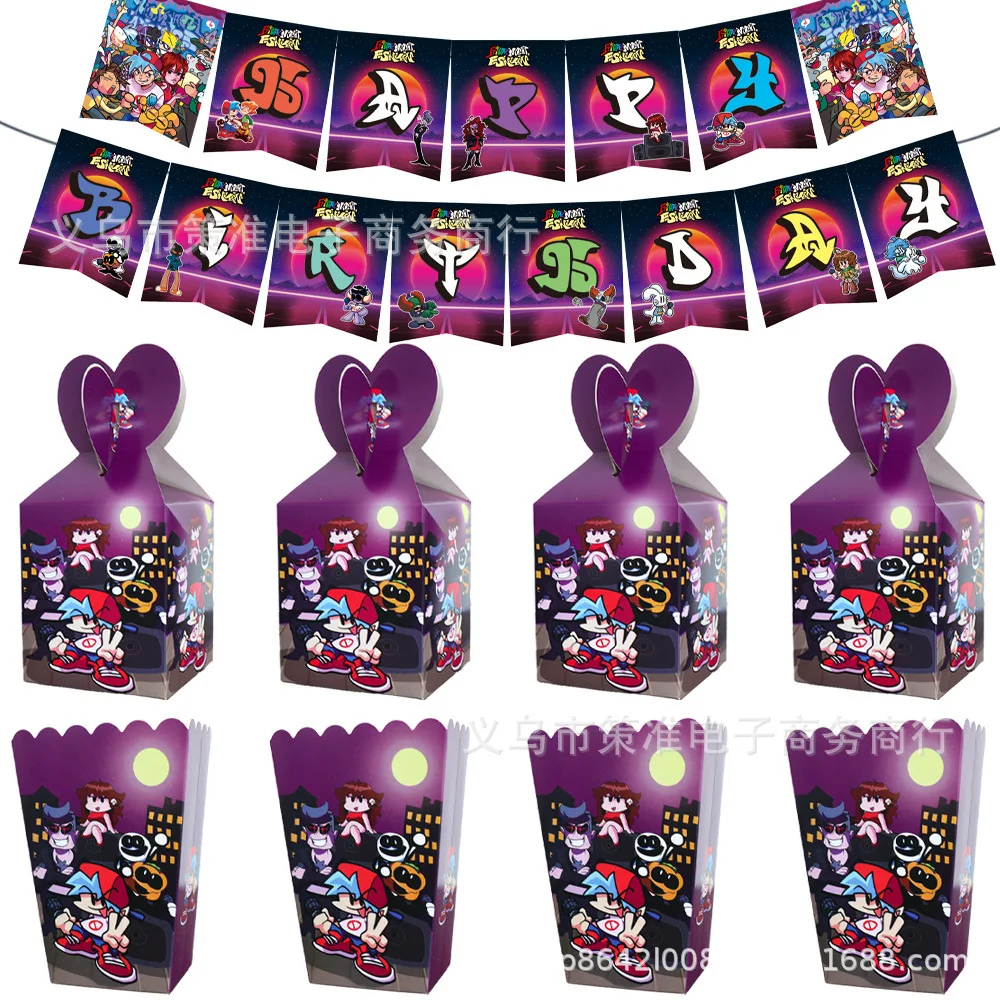 Friday Night Funkin Birthday Tableware Set Supplies Friday Night Funkin Banner Cake Toppers Balloons Party Decoration For Fans