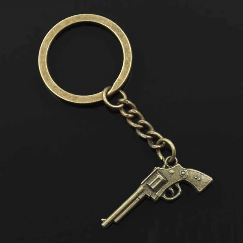 New Fashion Men 30mm Keychain DIY Metal Holder Chain Vintage Machine Gun Assault Rifle 35x15mm Antique Silver Color Pendant