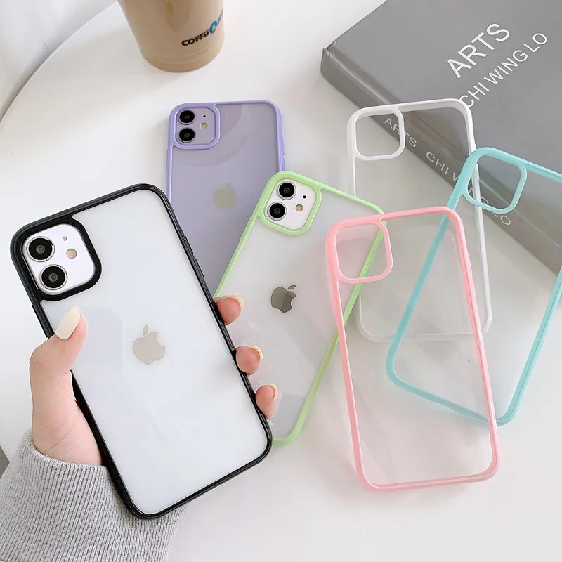 Shockproof Colorful Bumper Clear Phone Case For iPhone 15 14 13 12 11 Pro XR X XS Max 8 7 Plus SE Transparent Soft Acrylic Cover