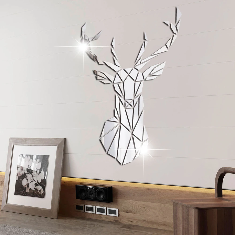 Deer Head 3D Mirror Wall Sticker Home Decoration Acrylic Mirror Sticker Mural Removable Art Decal Nordic Living Room Wall Paper