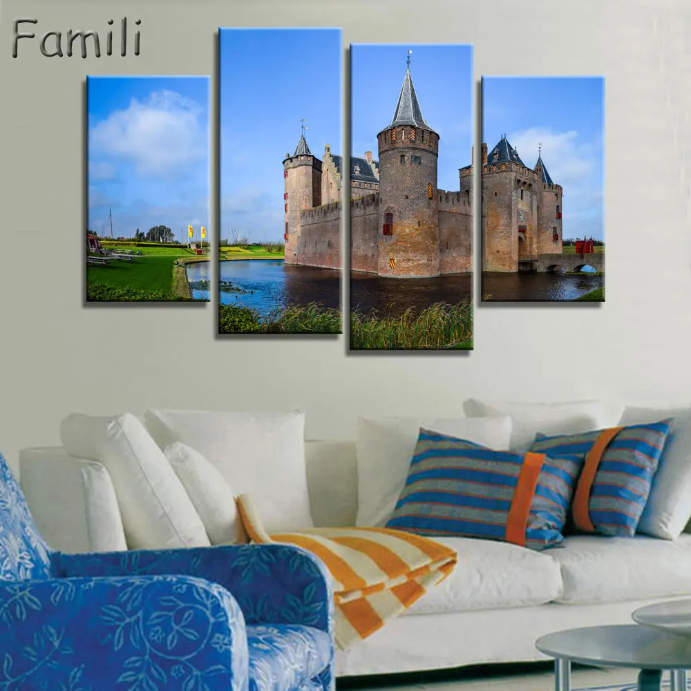 4pcs Modern Netherlands city Canvas art Painting on the Wall Modular Pictures vintage home decor Canvas Painting for Living Room