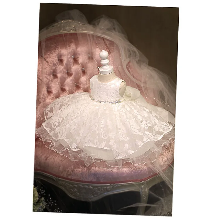 White Tulle Beads Baby Girl Dress Chiffon Baptism Dress for Girl Infant 1 Year Birthday Dress Baby Baptism Chirstening Dresses