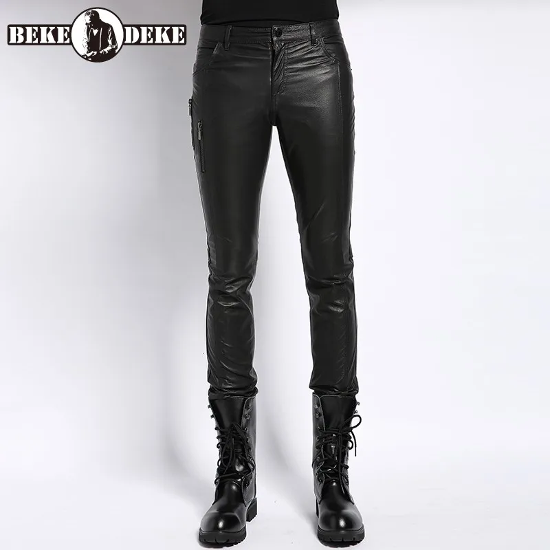 

Winter Mens Windproof Biker Pigskin Pencil Pants Man Casual Motorcycle Bootcut Slim Fit Long Genuine Leather Pants 4XL