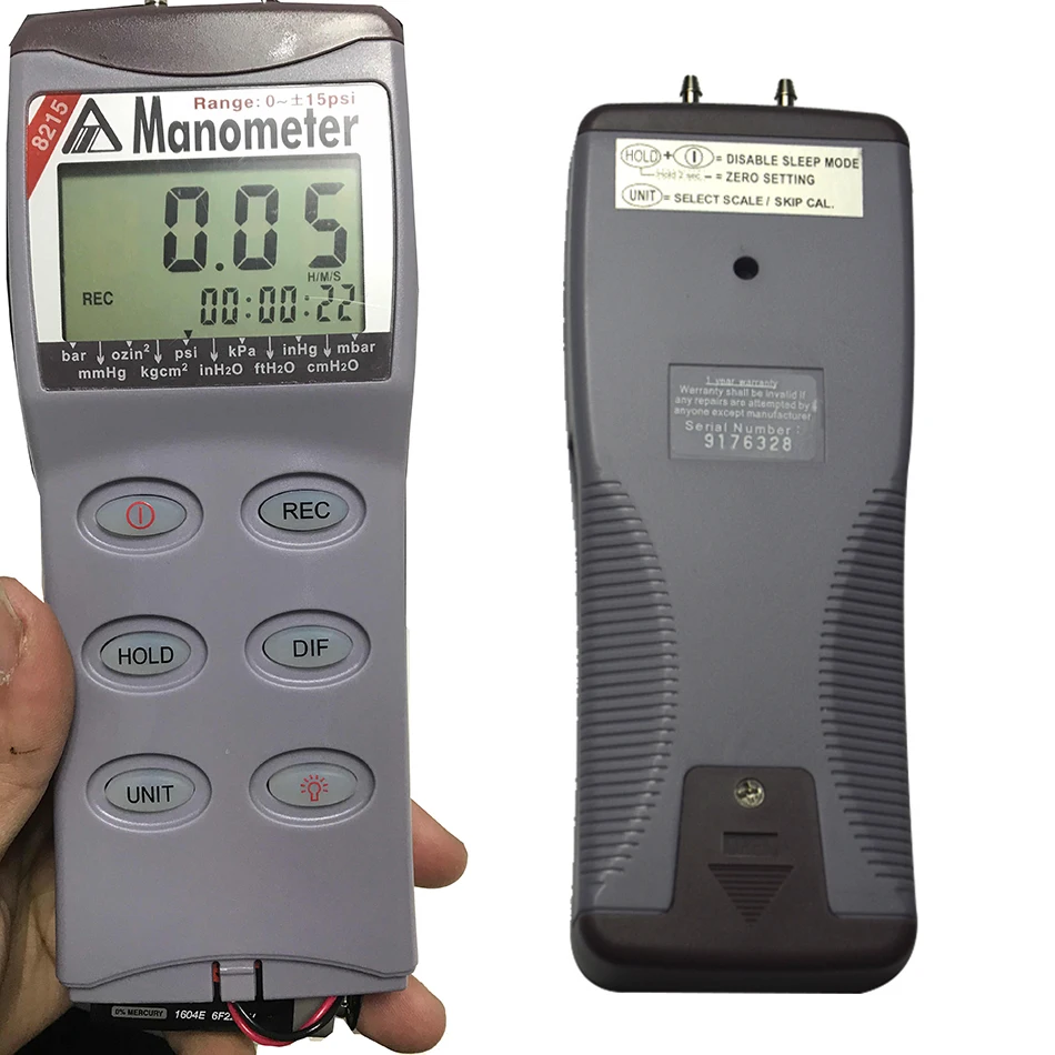 AZ8215 Digital Vacuum Gauge Manometer /15psi Manometer Differential Pressure Instrument Meter 100KPa