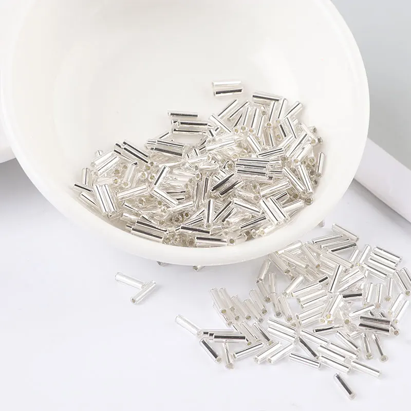 200Pcs/Bag Seedbead Tube 2*6mm Silver Core Czech Glass Seed Bugle Beads cross-stitch embroidery Jewelry DIY Garment Accessories