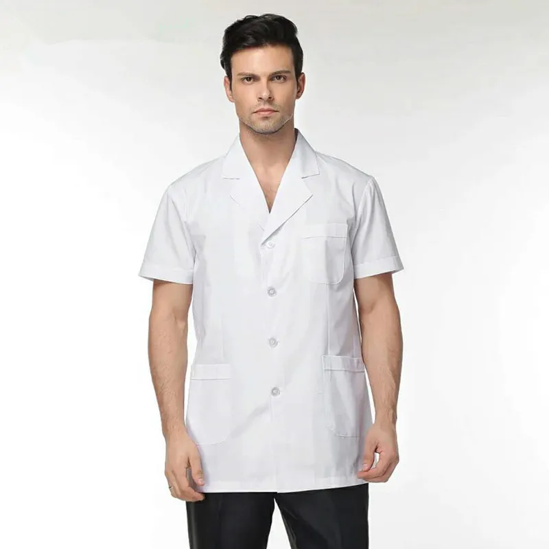 

Male and female doctors wear lab , short sleeve summer pharmacy work clothes, dental clothing, white coat hospital