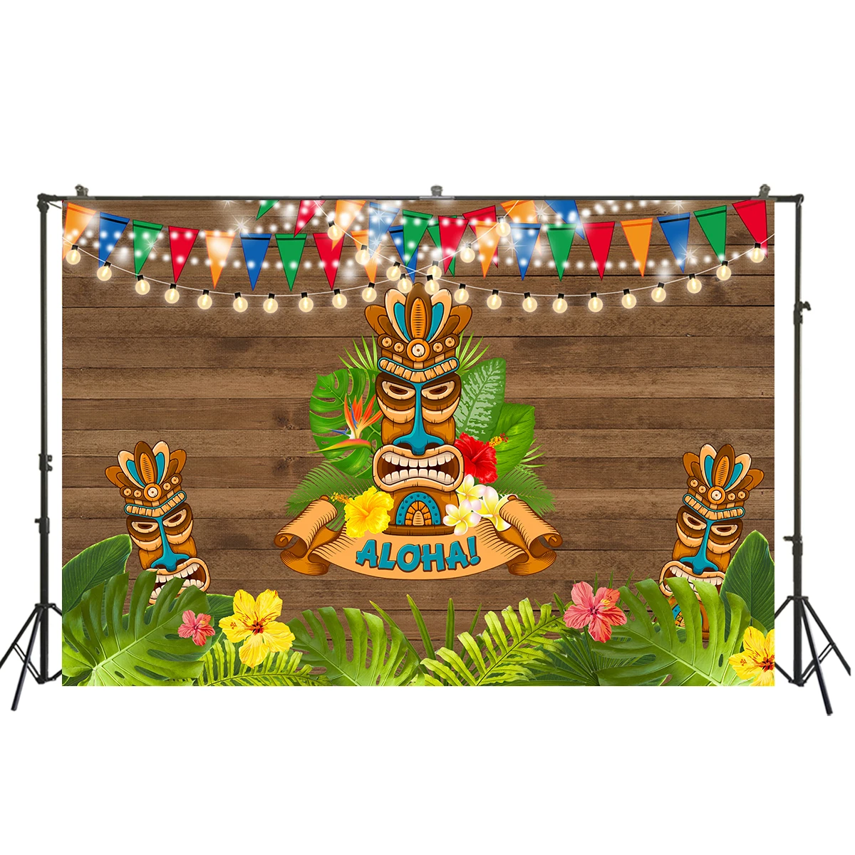 

photography backdrop Aloha tiki luau party birthday wood tropical flower background photo studio props photobooth W-2118