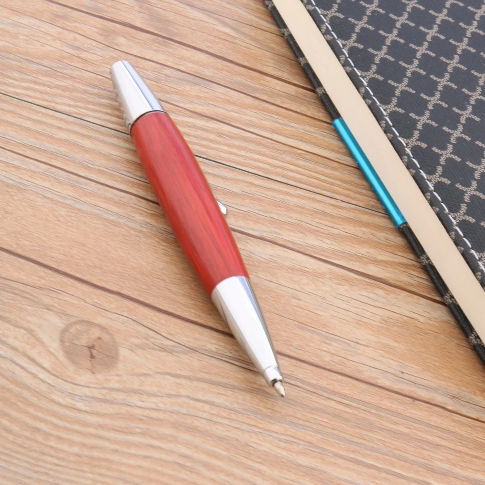 

High quality RED WOOD Ballpoint Pen Silver Circle holder Stationery Student Office school supplies INK Ball point Pen