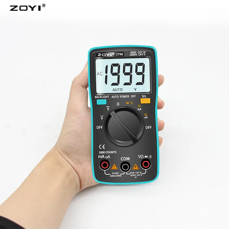 ZOYI Digital Multimeter ZT-98 Auto Range AC and DC Voltage Current Resistance On-off Buzzer Backlit Electrical Instrument Tester