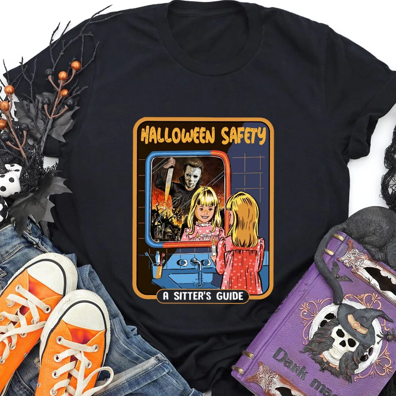 Halloween Safety A Sitter's Guide Colored T-shirt Aesthetic Autumn Holiday Gift Tshirt Women Scary Horror Top Tee Shirt