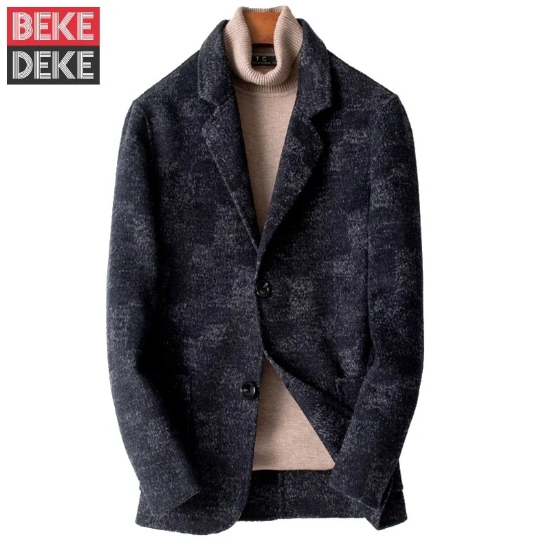 Autumn 2022 Winter Office Man Vintage Wool Blazers Single Breasted Outerwear Business Casual Slim Fit Mens Woolen Suit Jacket