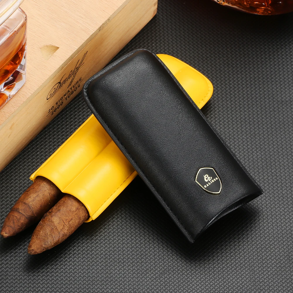 Galiner Cigar Humidor Travel Case Portable Outdoor 2 Tube Leather Cigar Case Mini Humidor Box