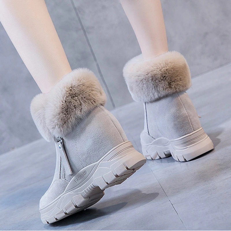 Stivali da neve da donna scarpe invernali stivaletti con tacco nascosto in peluche caldi per donna scarpe con Zip stivali invernali da donna in vera