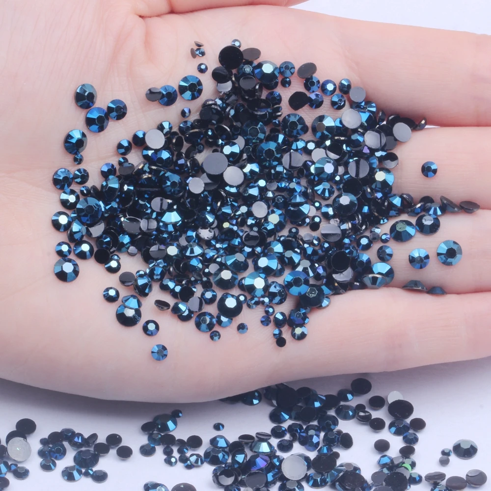 Resin Rhinestones Non Hot Fix Navy blue AB 500/1000pcs 2-6mm Round Flatback  Diamonds Appliques For Craft Fabric Wedding Dresses