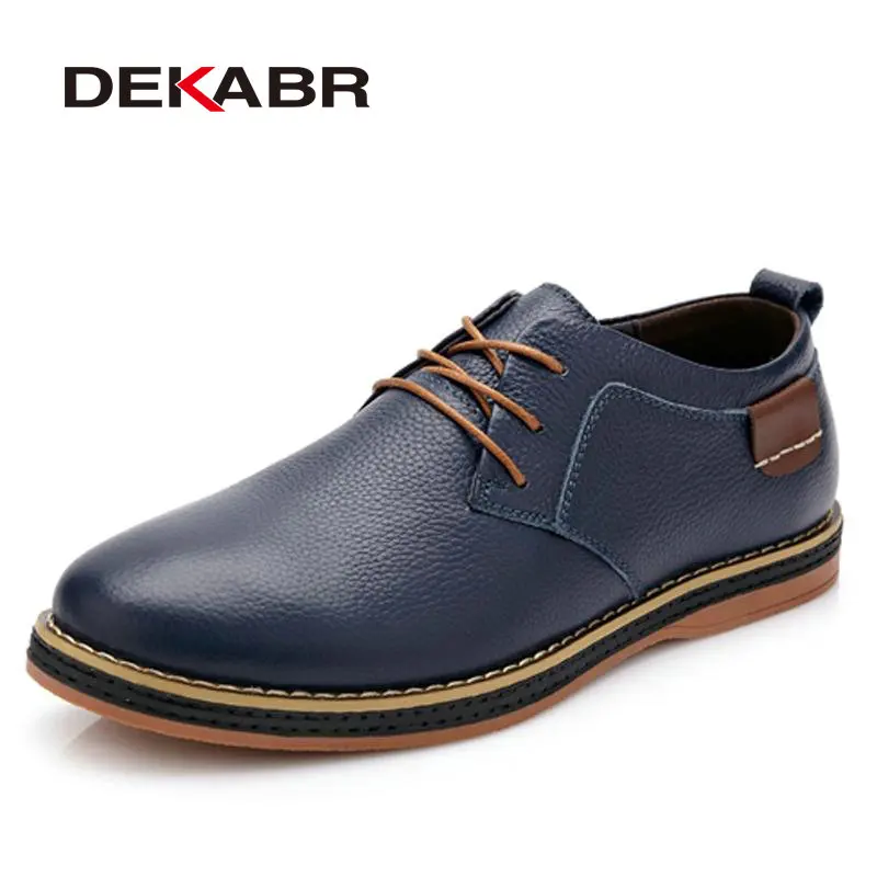 DEKABR Men Flats High Quality Casual New Genuine Leather Flat Shoes Men Oxford Fashion Lace Up Dress Shoes Work Shoe Sapatos