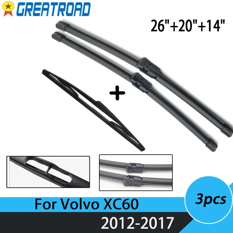 Limpador dianteiro traseiro conjunto de lâminas de limpador para volvo xc60 2012-2017 2016 2015 pára-brisas 26 "+ 20" + 14"