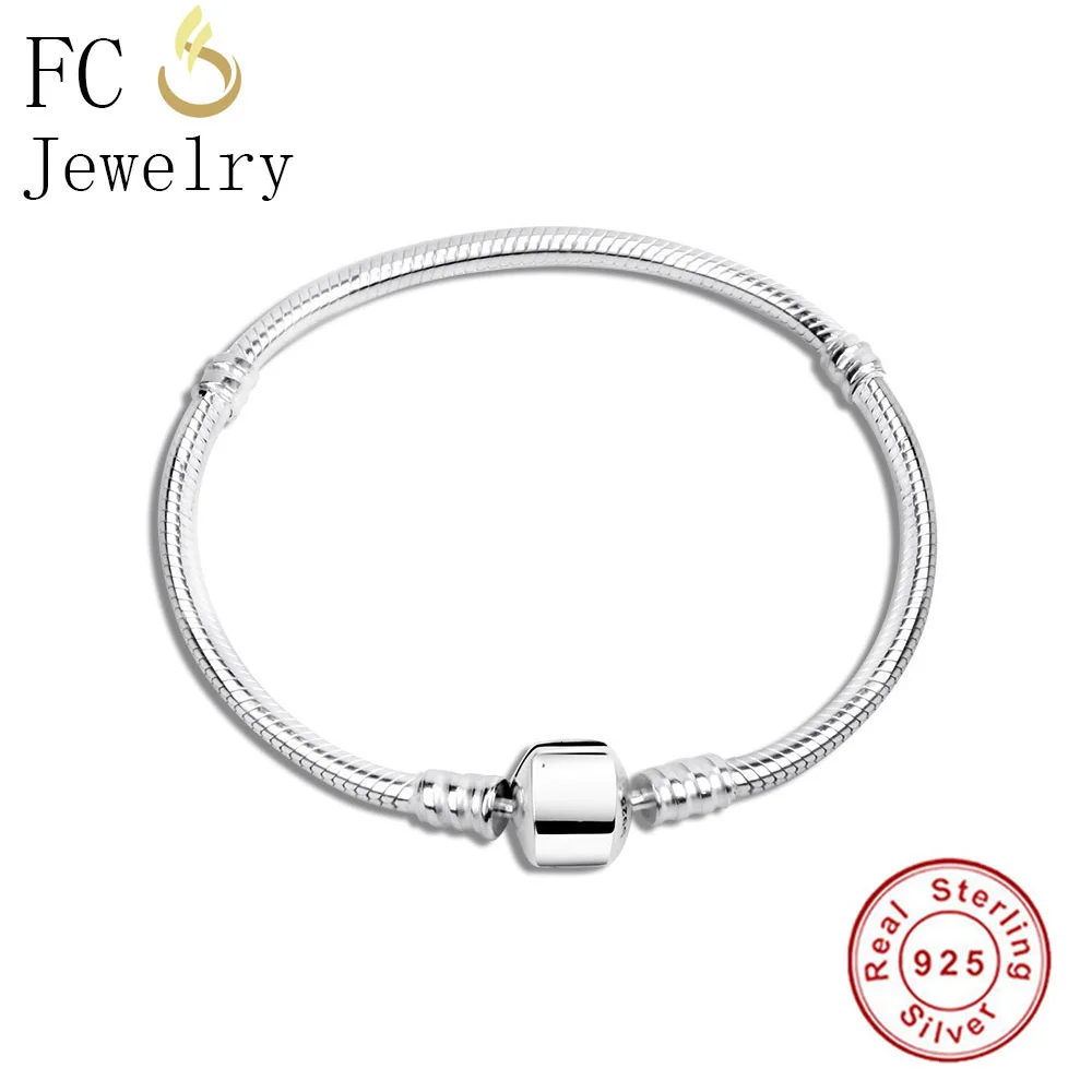 FC Jewelry 925 Sterling Silver Bracelet Fit Charm Bead Pendant Snake Chain For Women Girl Pulsera No Brand Logo Berloque