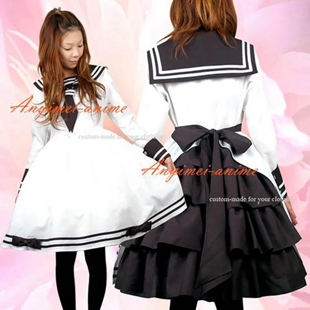 

fondcosplay sweet Gothic Lolita Punk Fashion white black Dress School Uniform Cosplay Costume CD/TV[CK970]