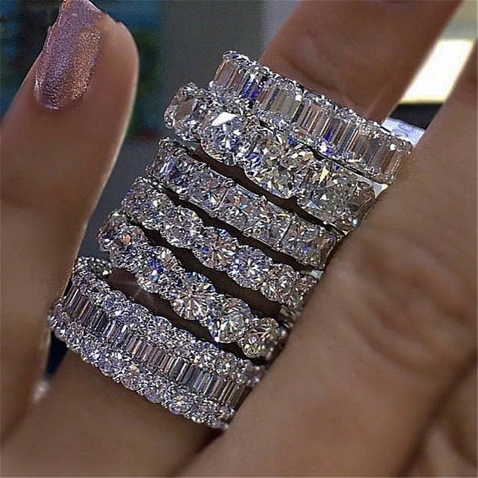 

Wholesale Eternity Band Promise ring 925 Sterling silver Diamond cz Engagement Wedding Rings for women Men Finger Party Jewelry