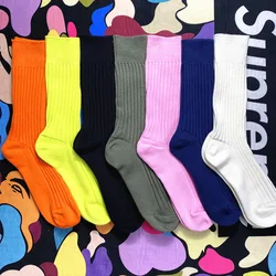 Popular Brand MDNS Autumn Winter Solid Color Trend Socks Style Pure Cotton Fluorescence Green Socks Men's Versatile New Style