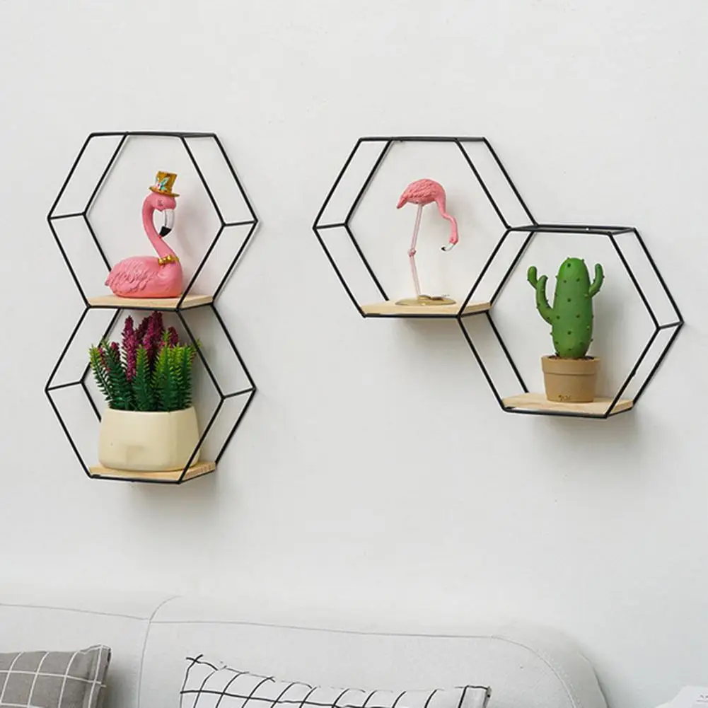 Wandplank Drijvende Planken Wall Mounted Hexagon Opslag Houder Opbergrek Voor Slaapkamer Woonkamer Kantoor Organisator Decor