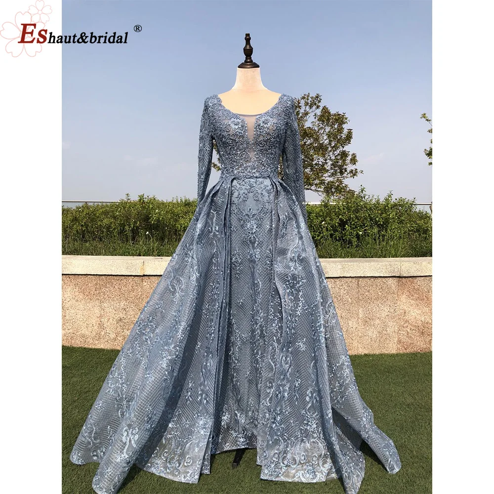 Elegant Dubai Evening Night Dress for Women 2023 Full Lace Long Sleeves Mermaid Crystal Arabic Formal Prom Wedding Party Gown