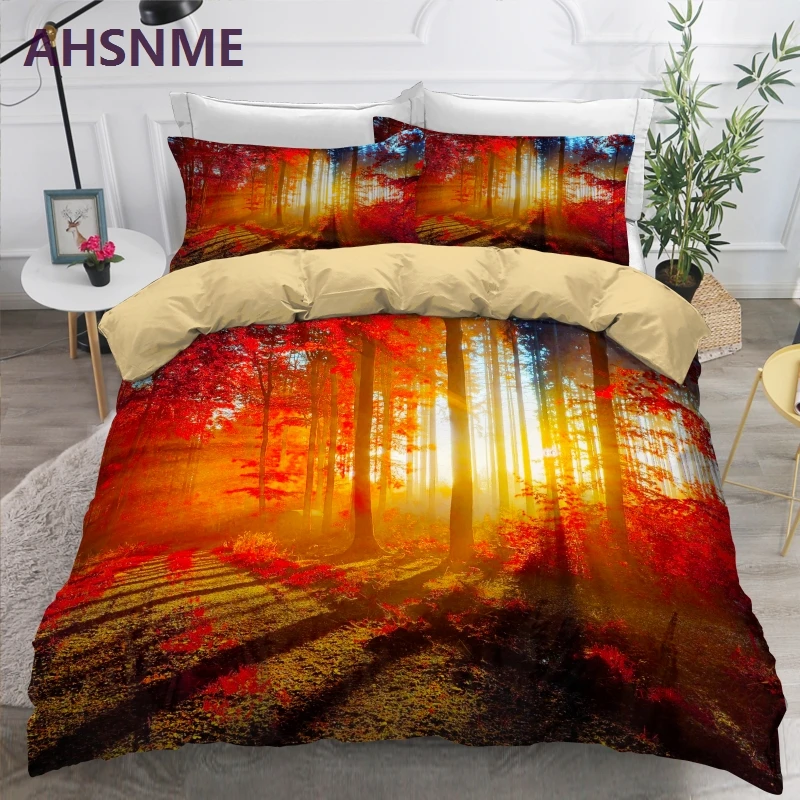 AHSNME Red Jungle Custom Print Bedding Set Digital Print Duvet Cover Leisure Life King Queen Double Quilt Cover