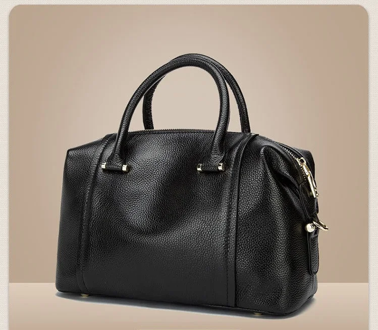 Genuine Leather Women Fashion Solid Boston Handbag OL Document Totes