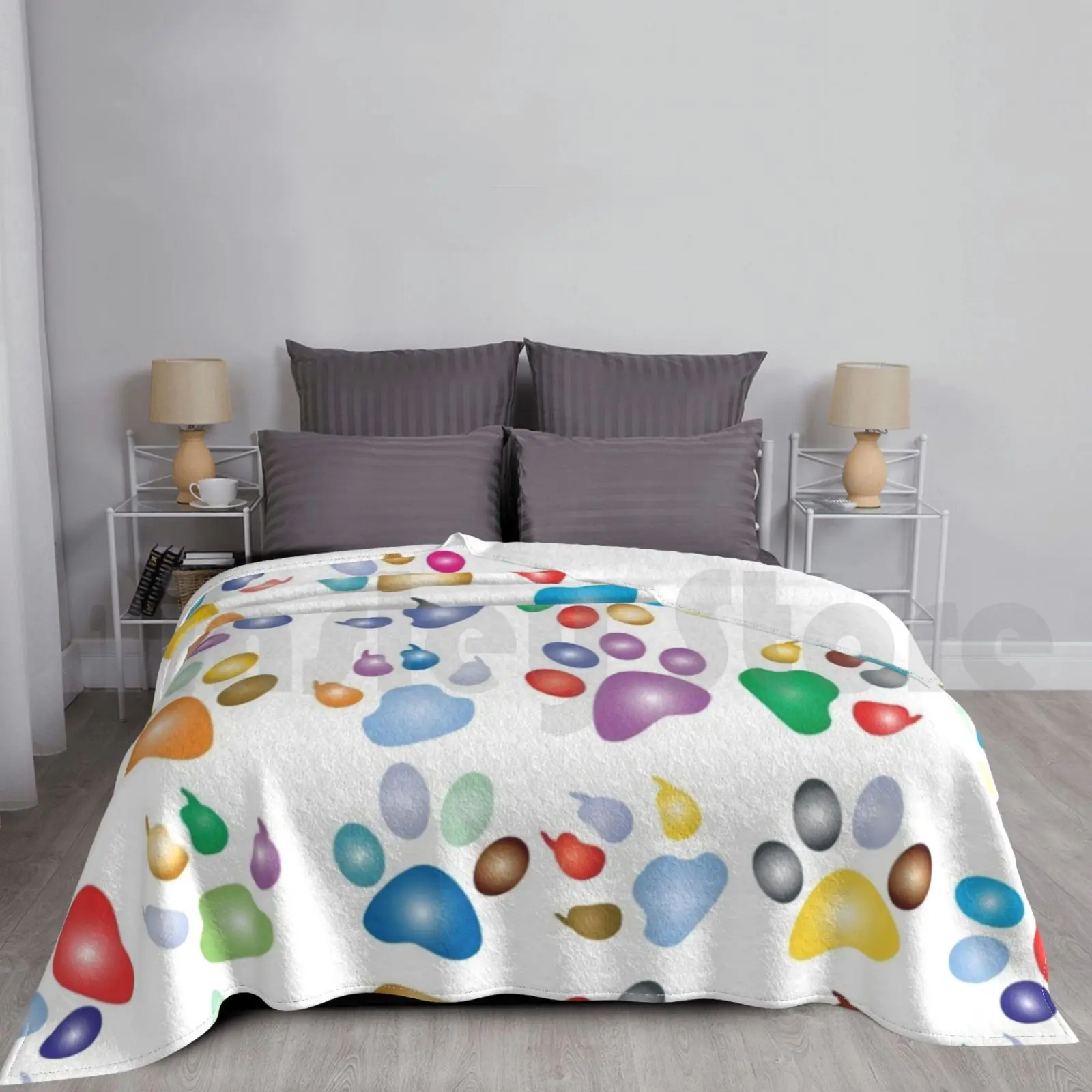 

Одеяло для ног для дивана-кровати, путешествий, красочные призматические радужные животные, лапы, собаки, кошки, ноги, узор, фон