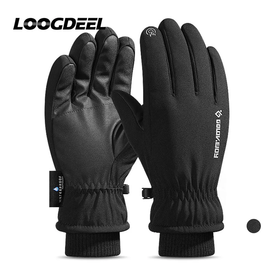 

LOOGDEEL Double Thicker Warmth Sensitive Ten Finger Touch Screen Add Velvet And Cotton Inside Wear-resistant Leather Ski Gloves