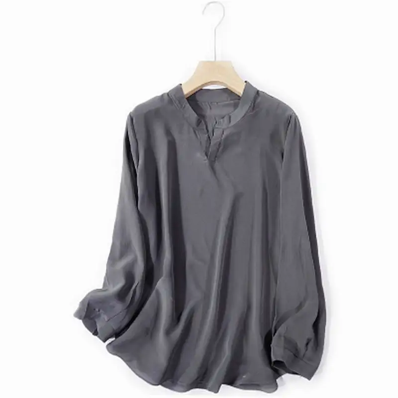 17mm 100% Silk Blouse Top Women High Quality Pure Silk Shirt Blue Summer Broken Size Limited Quantities