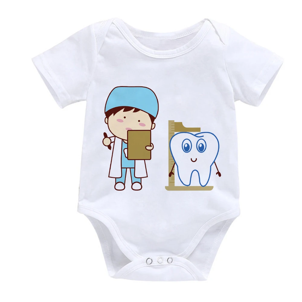 Happy Teeth Family Printed Baby Girl Boy Clothes Fashion Creative Cartoon Baby Bodysuit 2021 New Summer Casual Newborn Romper