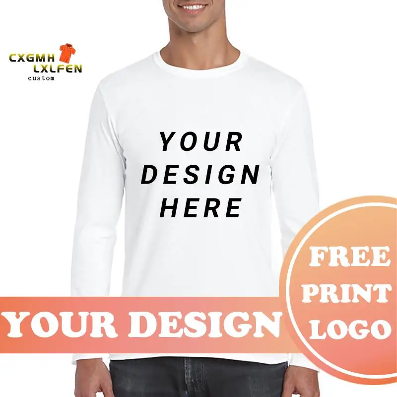 Men Classic Long Sleeve T-shirt Custom Your Photo Text Logo Printing Personalized Customized Thirts Male Tops Euro Size XS-2XL