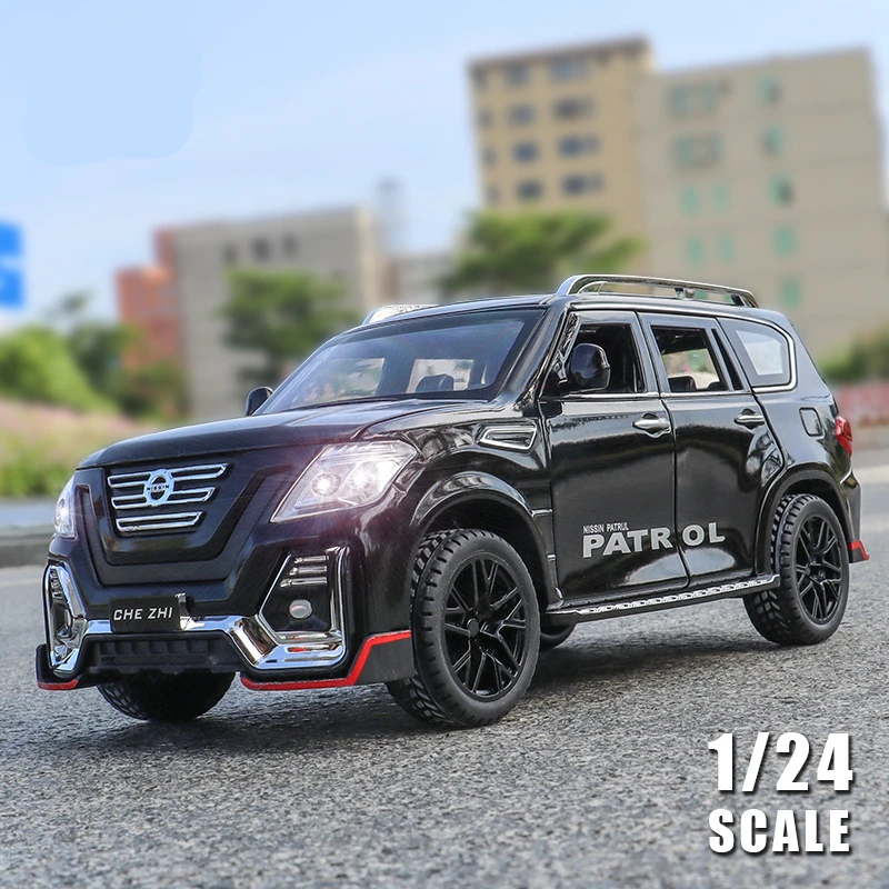 1:24 Nissan Patrol Alloy Car Model Diecasts Metal Toy Modified Off-road Vehicles Model Simulation Sound Light Childrens Toy Gift