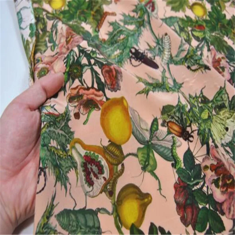 Garden Vegetable Flower Inset Design Silk Crepe De Chine Fabric with Vintage Printing for Girl Charming Skirt