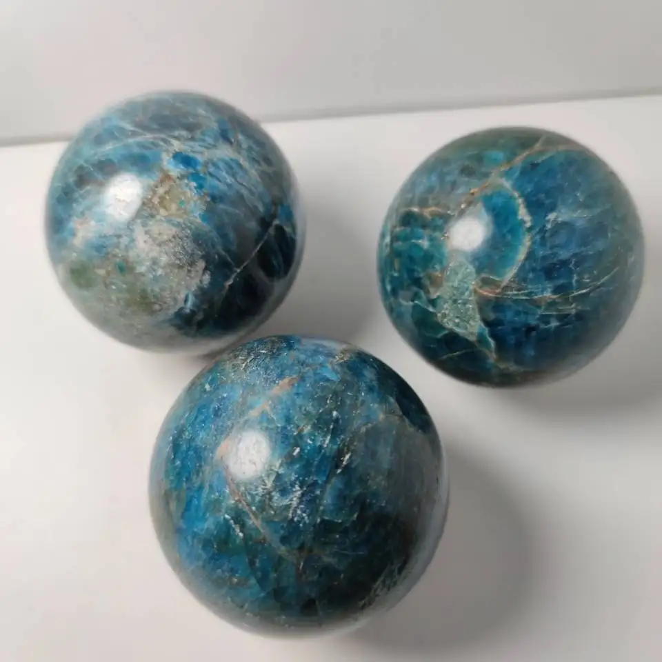 Natural Blue Apatite Crystal Stone Sphere Quartz Globe Ball Reiki Healing Rock Mineral Home Decor with Wooden Base