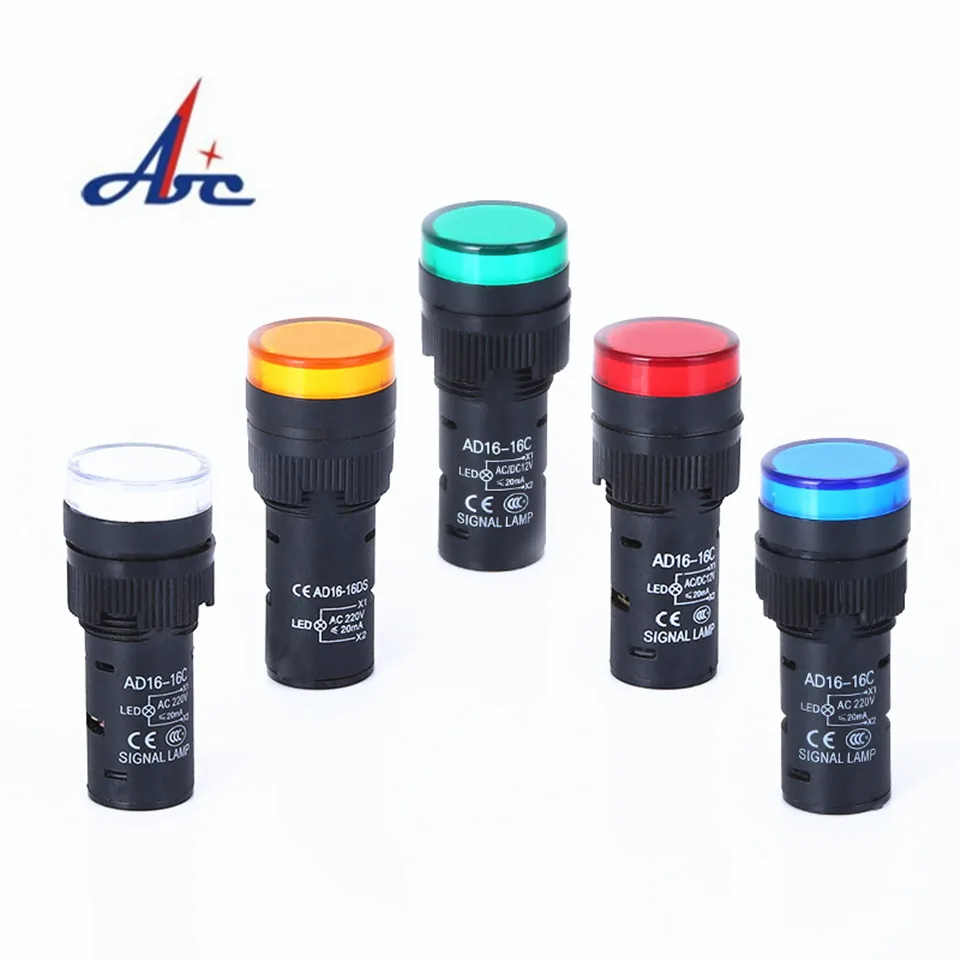 20 Pcs/Lot Mixed Color AC/DC 12V,24V,110V, AC220V AD16-16C 16mm Mount Size LED Power Indicator Signal Light Pilot Lamp