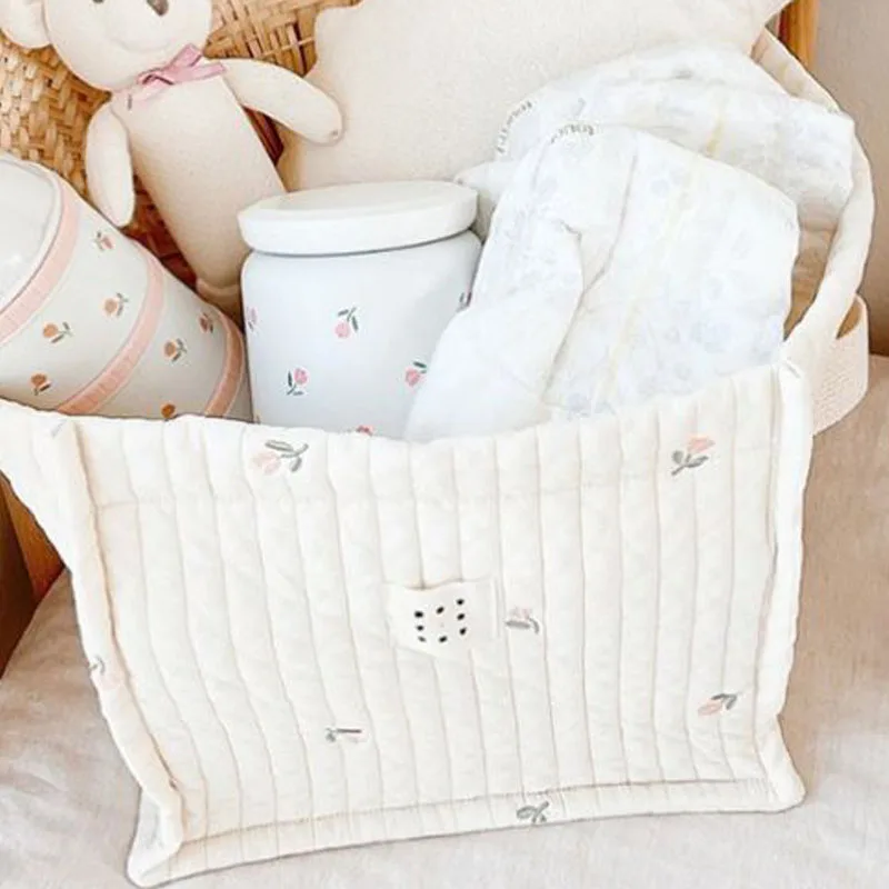 Baby Bags Cute Embroidery Bear Olives Tulip Diaper Bag Fashion Cart Storage Cotton Bag Mommy Bag