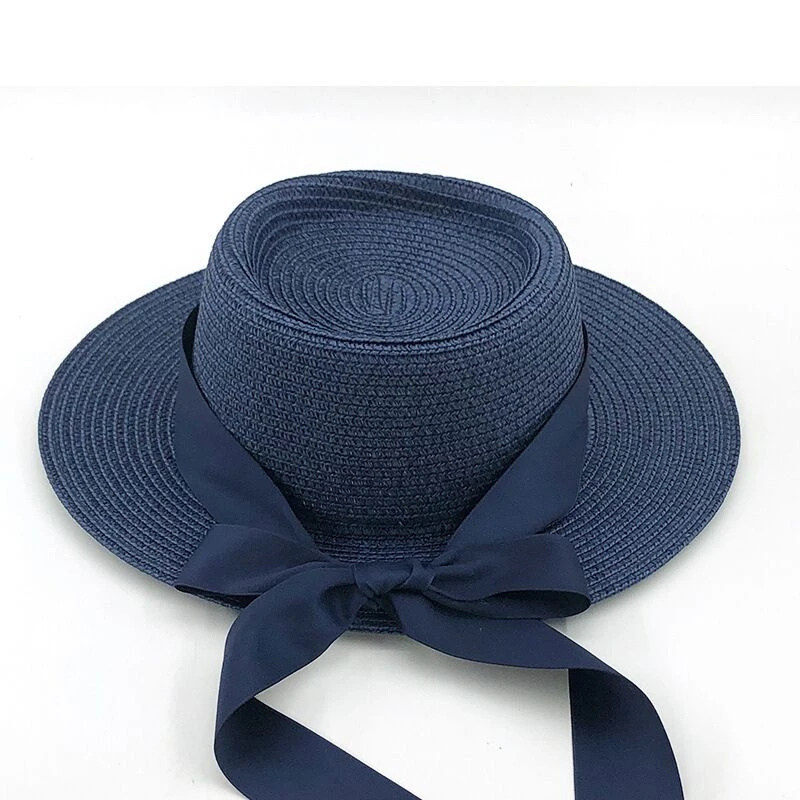 Ladies Handmade Natural Straw Hat Summer Beach Hat for Women Men Panama Cap Fashion Concave Flat Protetion Visor Sun Boat Hats