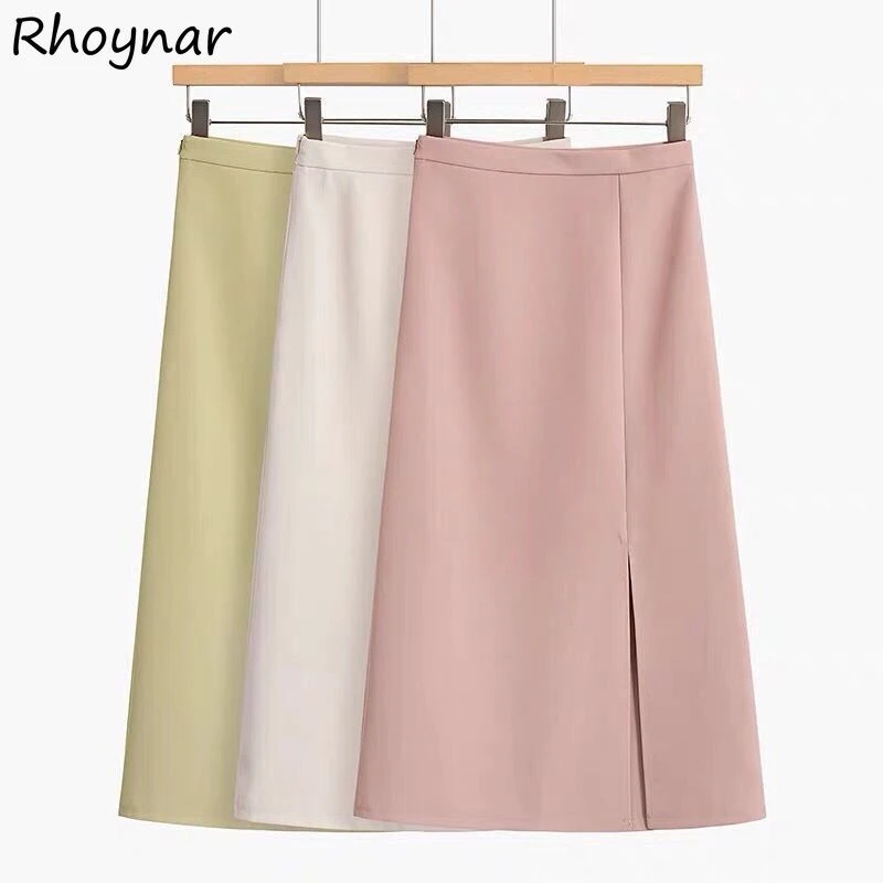 

Skirts Women Summer Elegant Tender Mid-calf Empire Solid Simple All-match Female Fashion Office Cozy Breathable Sweet Casual BF