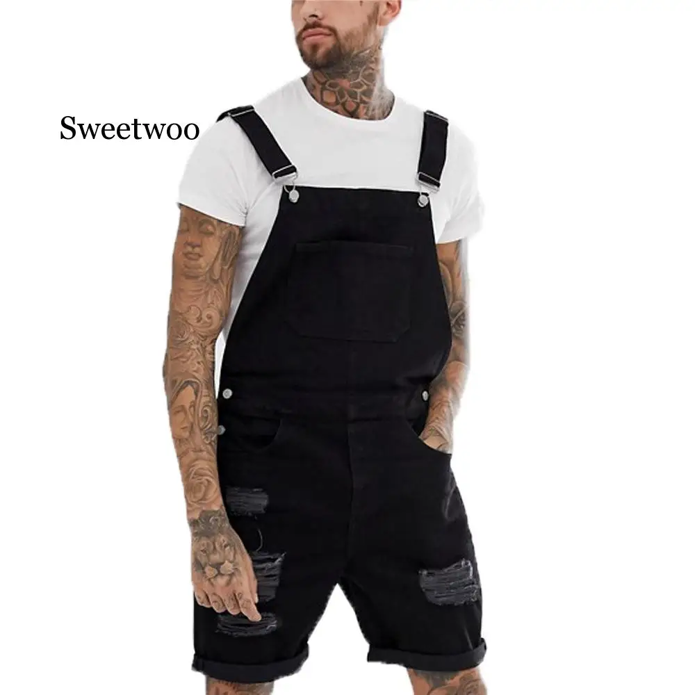 2020 New Mens Casual Retro Denim Bib Overall Shorts Pants Summer Autumn Solid Jeans Jumpsuit For Male Rompers
