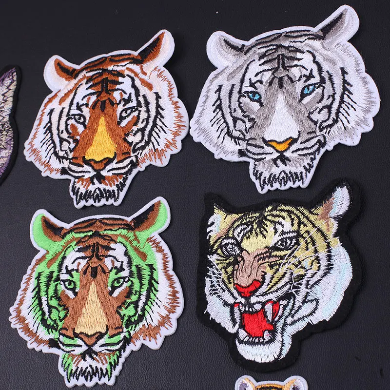 Diy Tiger Head Patch Badges Thermoadhesive Stickers Iron on Embroidery Patches for Clothing Jackets Applique Fabric Animal Patch