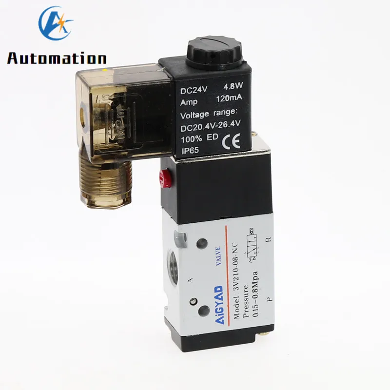3V210-08 Pneumatic Solenoid Valve 3 Way 2 Position Air Directional Control Valve  DC12V DC24V AC110V AC220V