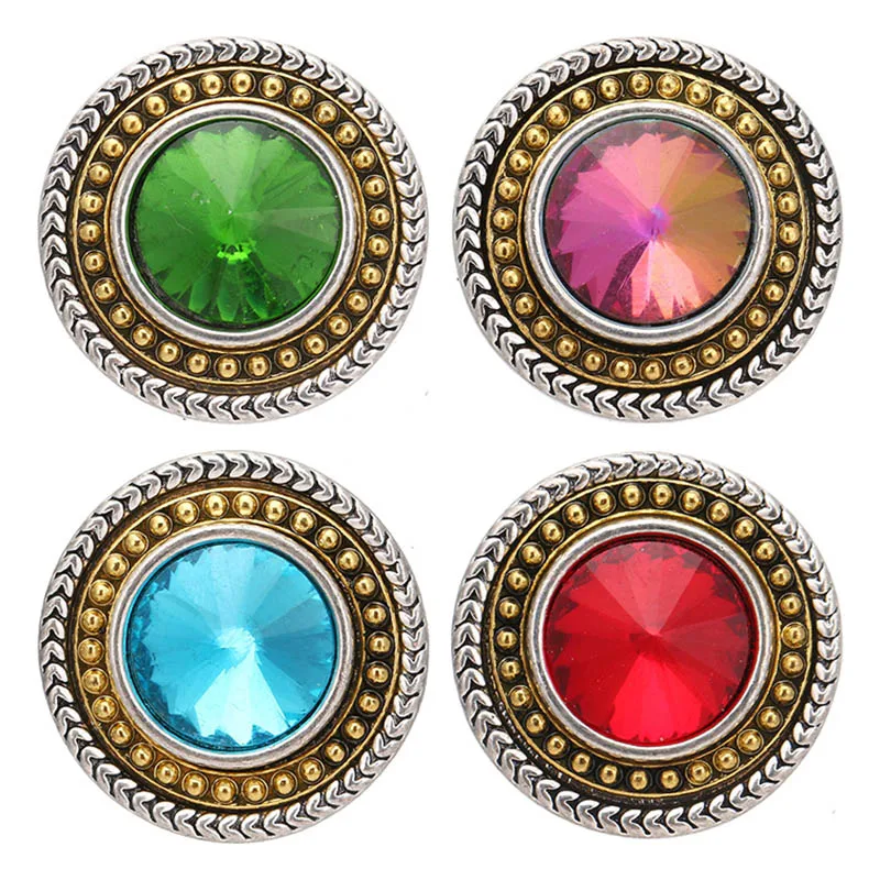 KZ3574 New golden round beauty rhinestone colorful 18MM snap buttons fit DIY 18MM snap bracelet snap jewelry Gift