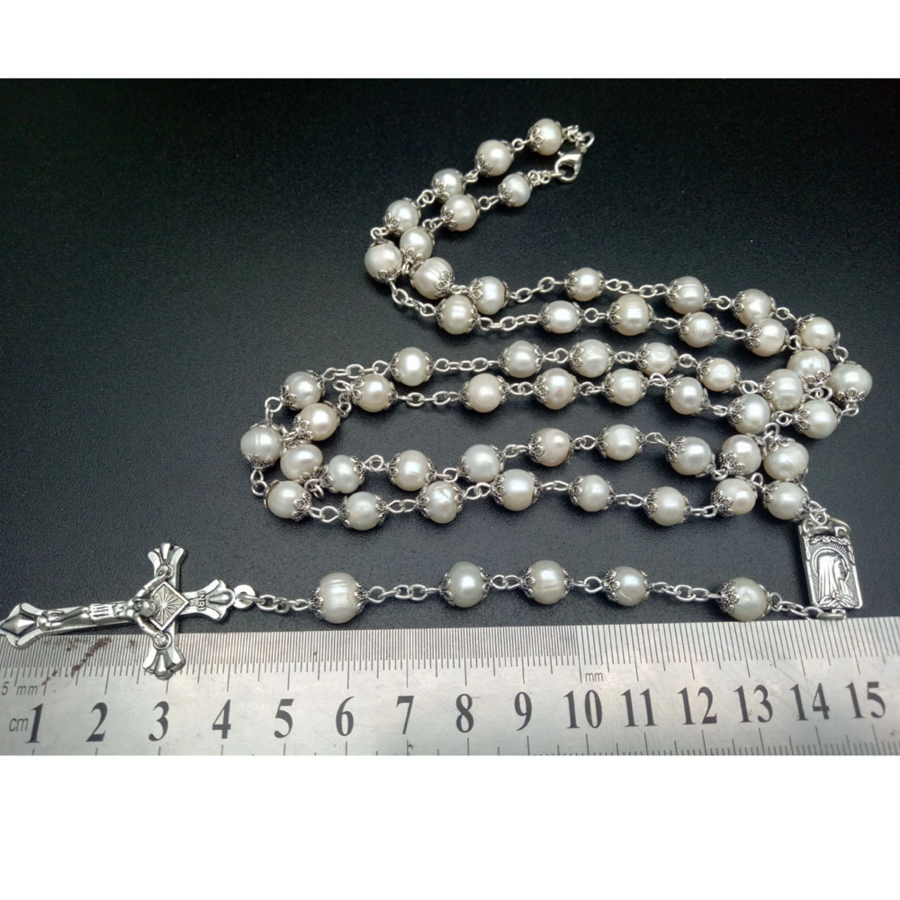 Hot Sale Natural Freshwater Pearl Rosary Necklace High-end Cross Christian Catholic Jewelry