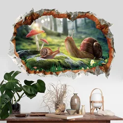3D decoration broken wall snail home decoration sticker bedroom living room background pvc wallpaper forest mushroom snail decal