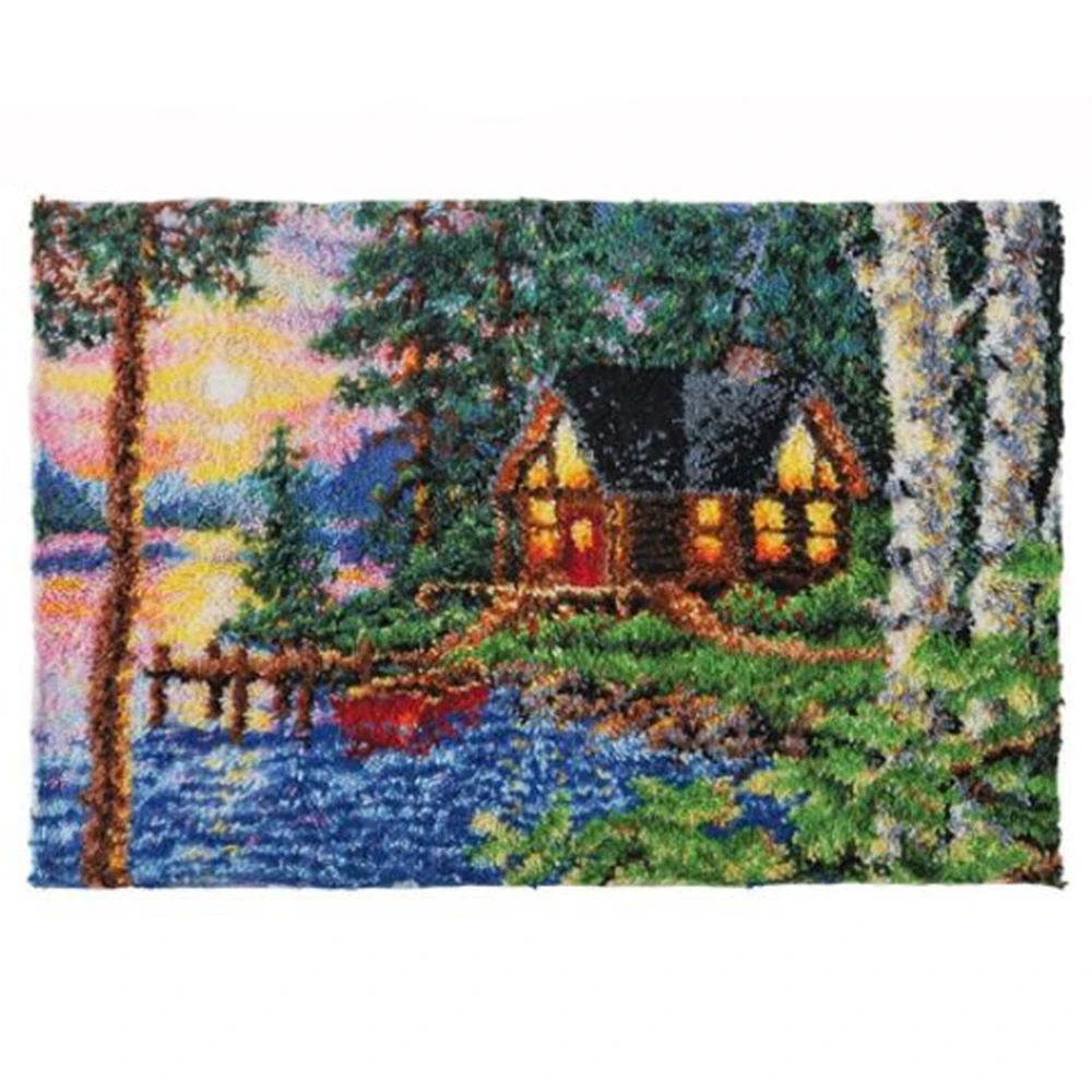 Latch hook rug kits with Printed Pattern Embroidery plastic canva for adult do it yourself DIY carpet Lake Home decoration