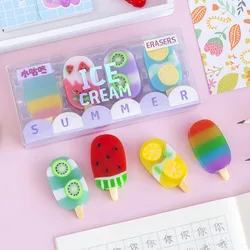 1set/2 set Colorful Summer Ice Cream Fruits Rubber Eraser Kawaii Erasers School Supplies Stationery Cool Prizes