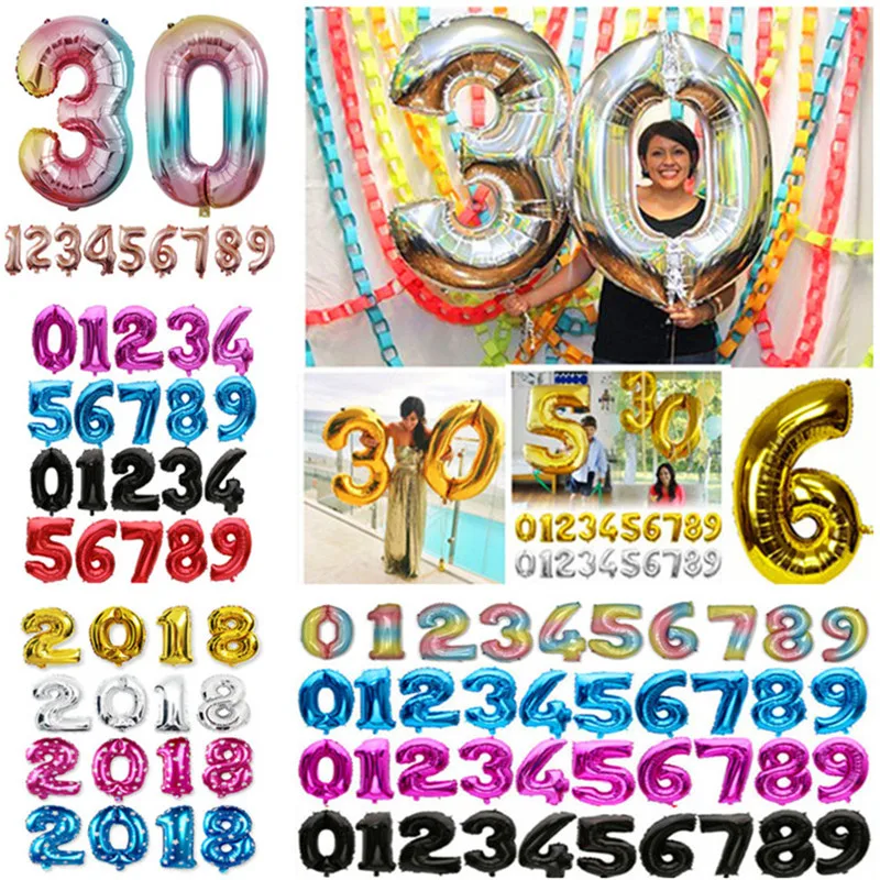 

32 Inch Big Large Number Balloons Aluminum Number Balloon Inflator Number Foil Balloons Birthday Party Supplies Balloon Helium